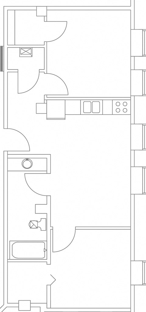 Floor plan for 2 beds, 1 bath, 705 sqft